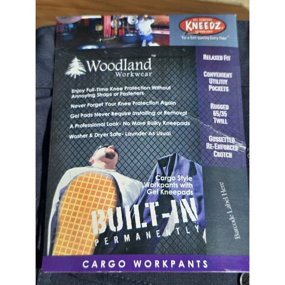 Woodland Workwear Kneedz Blue Work Pant Gel Knee Pads Built-in Relaxed 40x32 NWT - Picture 12 of 14